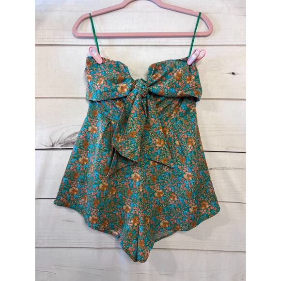 Pink Lily Pants - Pink Lily Strapless Romper Size MED Green Bow